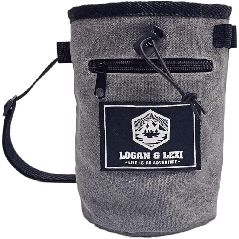 Chalk Bag for Rock Climbing| Waxed Canvas Climbing Chalk Bag w/Drawstring, Adjustable Belt, 2 Large Zippered Pockets|Water Resistant Rock Climbing Chalk Bag| Climbing Chalk Bags |Chalk Bag Bouldering