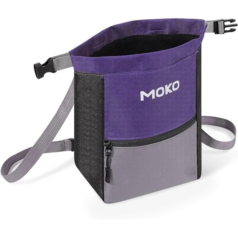 MoKo Rock Climbing Chalk Bag, Bouldering Chalk Pot Bucket with Adjustable Belt & Carabiner Drawstring Climbing Gear