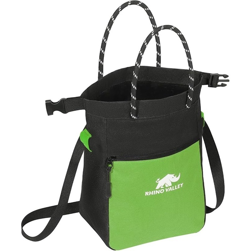Rhino Valley Chalk Bag for Rock Climbing, No Leak Magnetic Climbing Chalk Bag with Handle, Climbing Chalk Bucket Gear with Adjustable Belt Zipper Pockets for Cross Fit, Weight Lifting